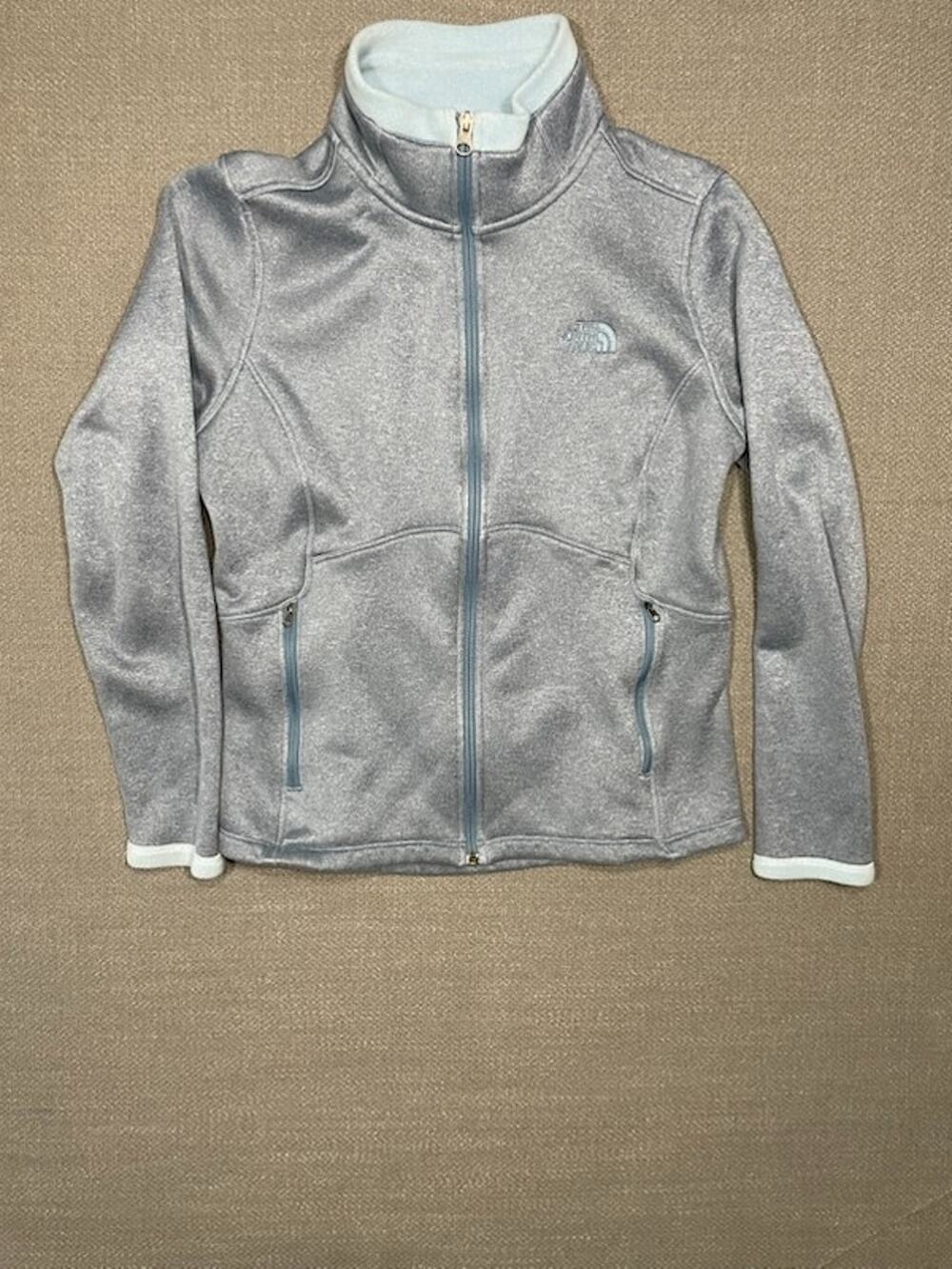 The North Face Agave Womens Large Full Zip Jacket Heather Blue Mock Neck Logo